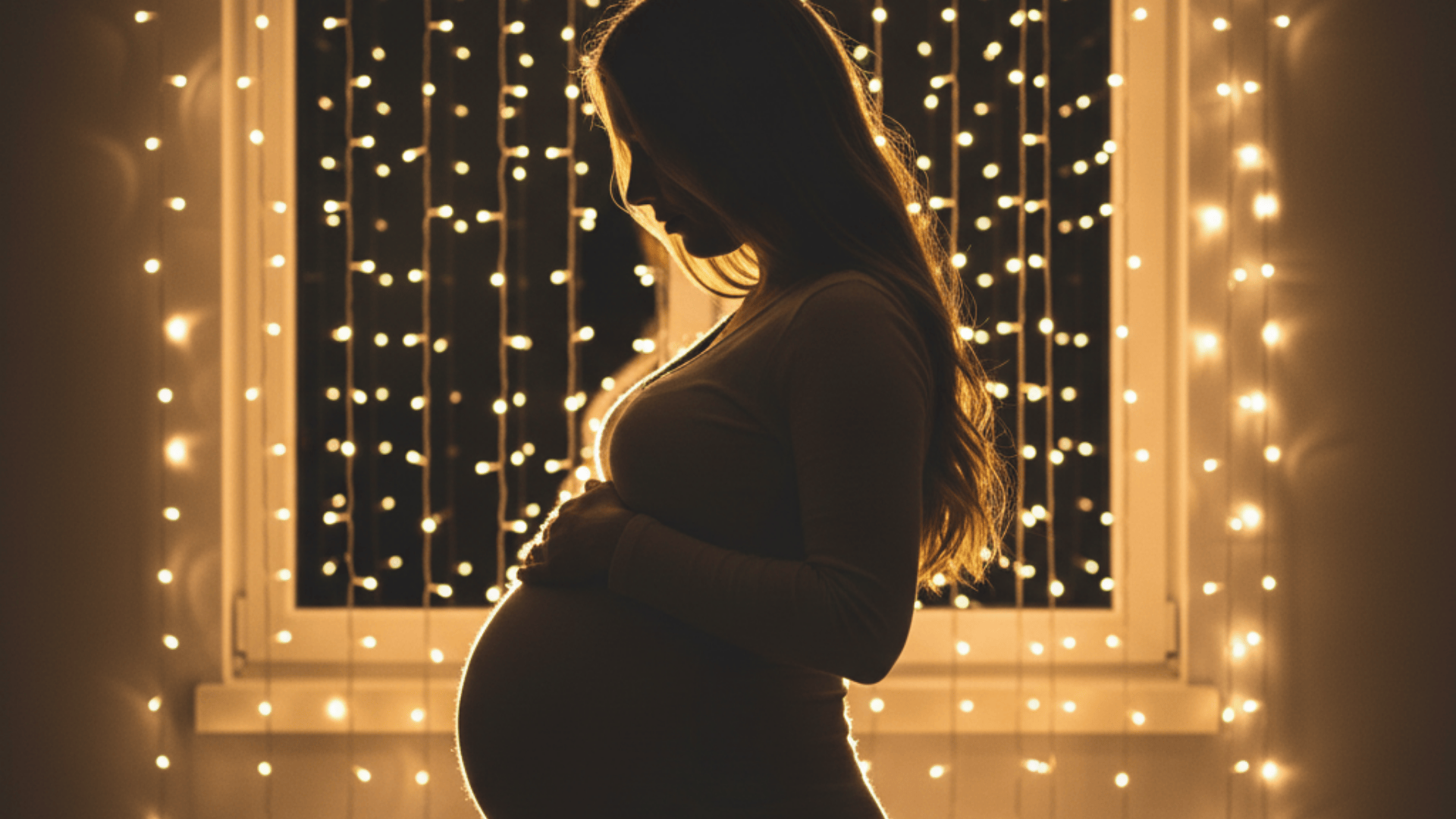 silhouette with twinkly lights